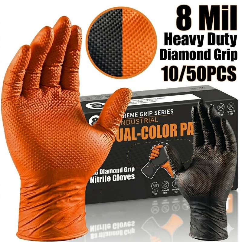 Nitrile Mechanic Glove - Wytrzymałe pomarańczowe rękawice nitrylowe 8Mil, jednorazowe