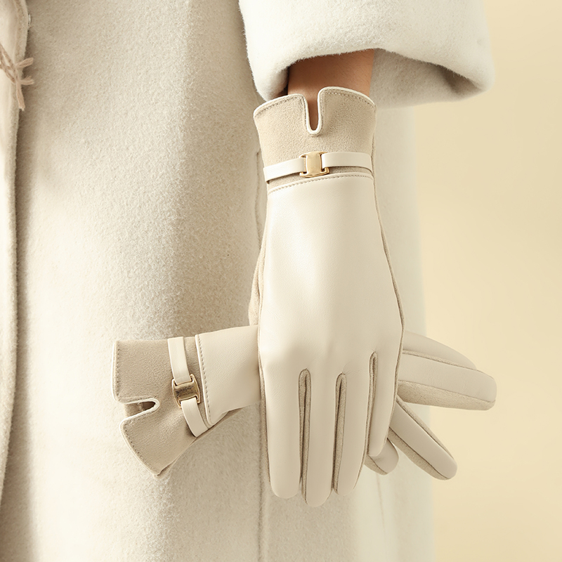 Leather Driving Glove - 1 para rękawiczek damskich zimowych, ocieplane