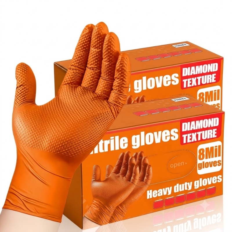 Nitrile Mechanic Glove - Wytrzymałe pomarańczowe rękawice nitrylowe 8Mil, jednorazowe