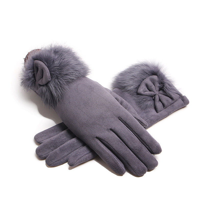 Leather Driving Glove - Zimowa Suede Leather pluszana kokardka Wrist